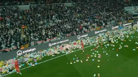 Aficionados de Besiktas arrojan peluches para niños afectados por terremoto en Turquía