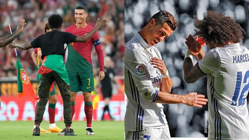 Cristiano Ronaldo revivió festejo que hacía con Marcelo con intruso en el Portugal-Bosnia