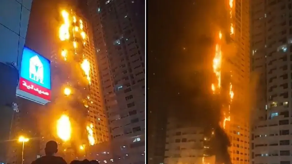 Se registra gran incendio en edificio residencial en Ajman, Emiratos Árabes