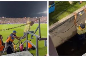 Aficionado del América intenta invadir la cancha, termina mal, se cae en fosa y acaba empapado