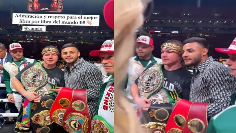 Alexis Vega subió al ring para celebrar con el Canelo Álvarez
