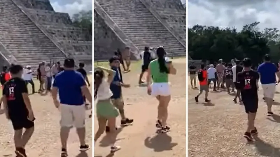Chichén Itzá: Turista extranjero se sube a la Pirámide de Kukulcán y lo bajan a palazos