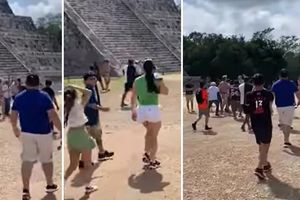 Chichén Itzá: Turista extranjero se sube a la Pirámide de Kukulcán y lo bajan a palazos
