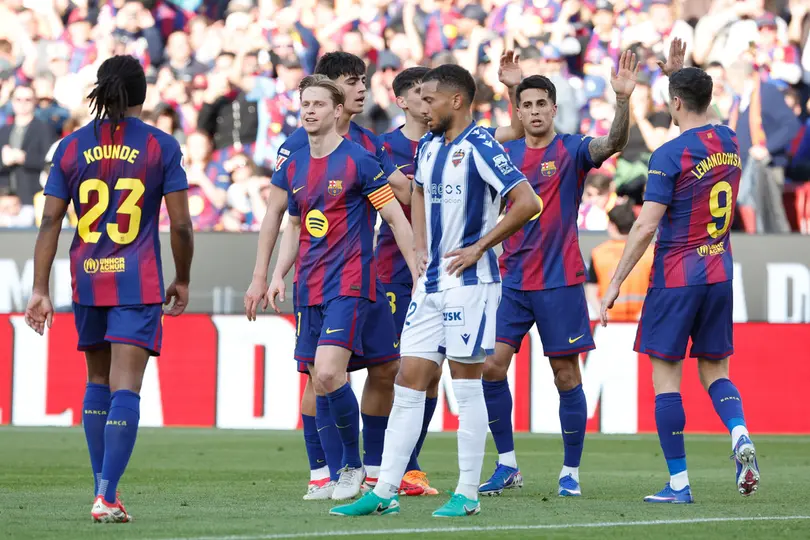 Jugadores de Barcelona en celebración contra Levante | AP