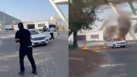 Los civiles fueron bajados de su auto para incendiarlo y crear un narcobloqueo / especial