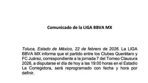 La Liga MX canceló el partido en Querétaro | X @LigaBBVAMX