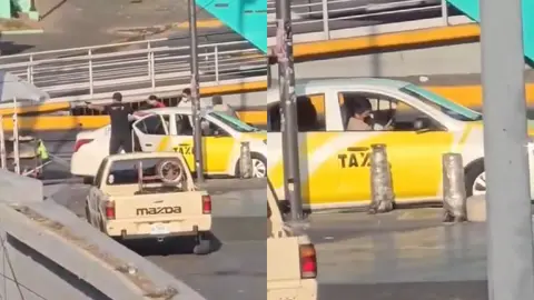 Presuntos delincuentes bajan a un señor de su taxi para escapar en medio de una balacera / Especial