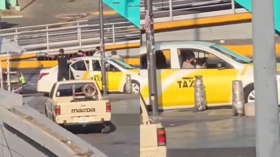 Presuntos delincuentes bajan a un señor de su taxi para escapar en medio de una balacera / Especial