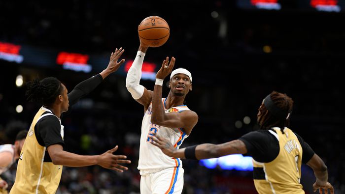 Shai Gilgeous-Alexander realiza un tiro en el partido de Oklahoma City contra los Washington Wizards en la NBA | AP