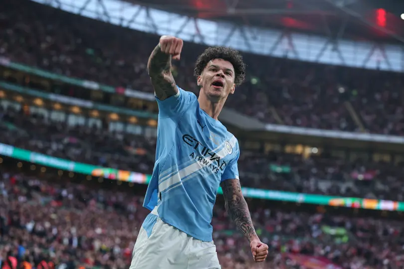 Nico O'Reilly celebra en la Final de la Carabao Cup entre Arsenal y Manchester City | AP