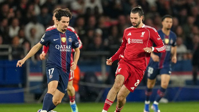 Vitinha en el partido de PSG contra Liverpool en Champions League | AP