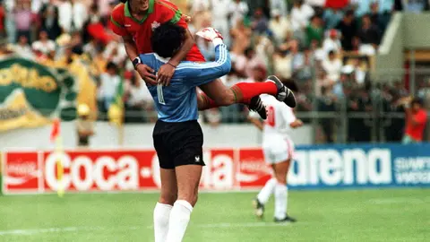 Marruecos celebrando su pase a Octavos de Final en México 1986