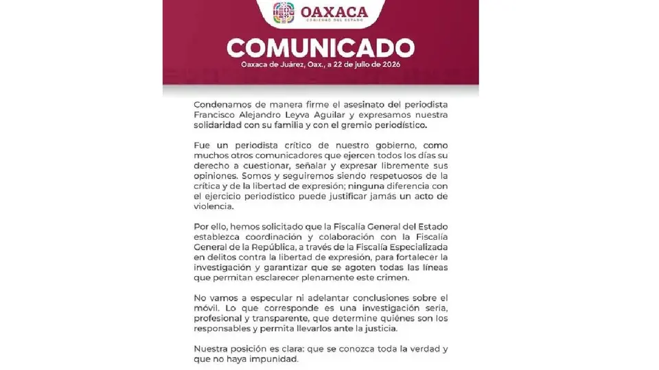 Las autoridades ministeriales mantienen abiertas todas las líneas de investigación para esclarecer el asesinato del periodista Alejandro Leyva./ X
