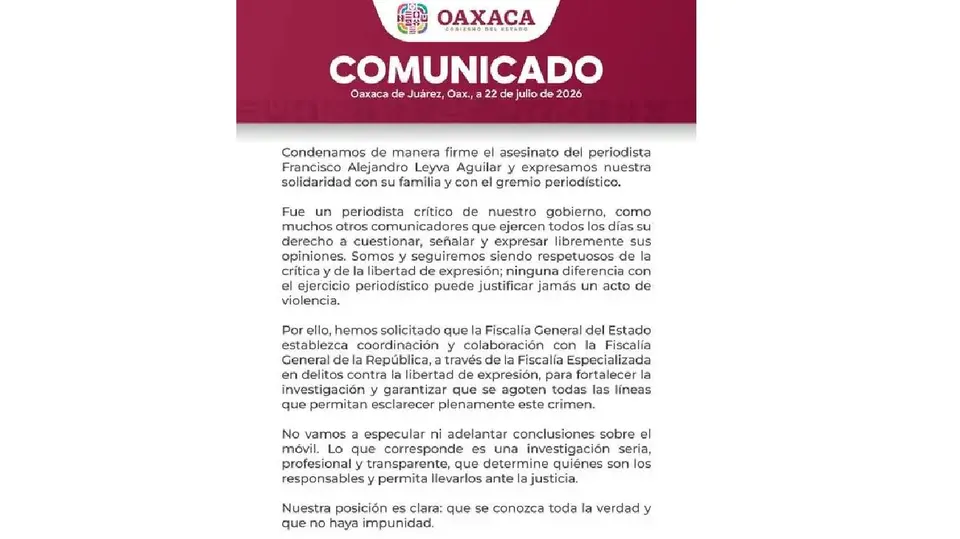 Las autoridades ministeriales mantienen abiertas todas las líneas de investigación para esclarecer el asesinato del periodista Alejandro Leyva./ X