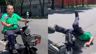 VIDEO | Adulto mayor cae de una moto tras pasar sobre un bache; termina hospitalizado