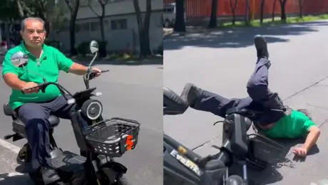 VIDEO | Adulto mayor cae de una moto tras pasar sobre un bache; termina hospitalizado