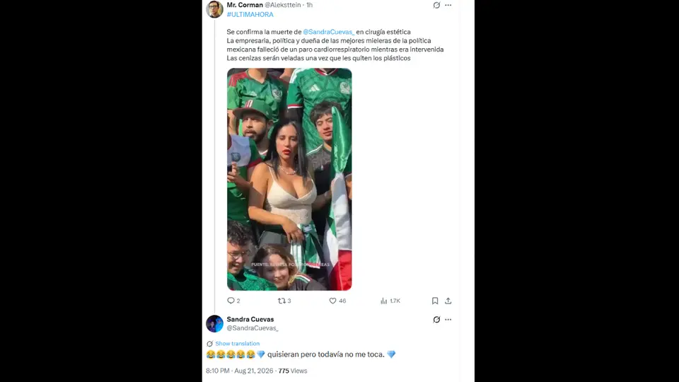 Un rumor sobre la supuesta muerte de Sandra Cuevas comenzó a circular en X. / Captura