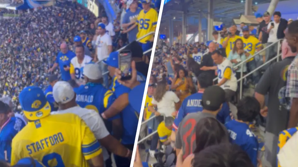Bronca entre aficionados de Rams y Giants es captada en pleno el partido