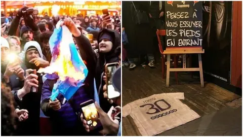Francia: Queman bandera de Argentina y ponen playera de Messi de tapete