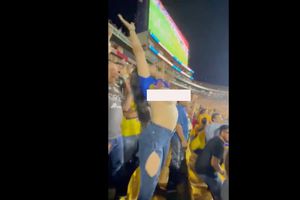 Tigres: Aficionada felina hace 'topless' en el Volcán y molesta a directiva