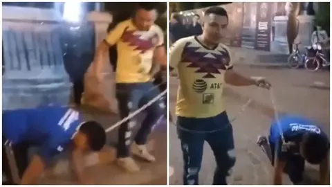 América: Aficionado cobró apuesta y puso 'de perrito' a fan de Cruz Azul