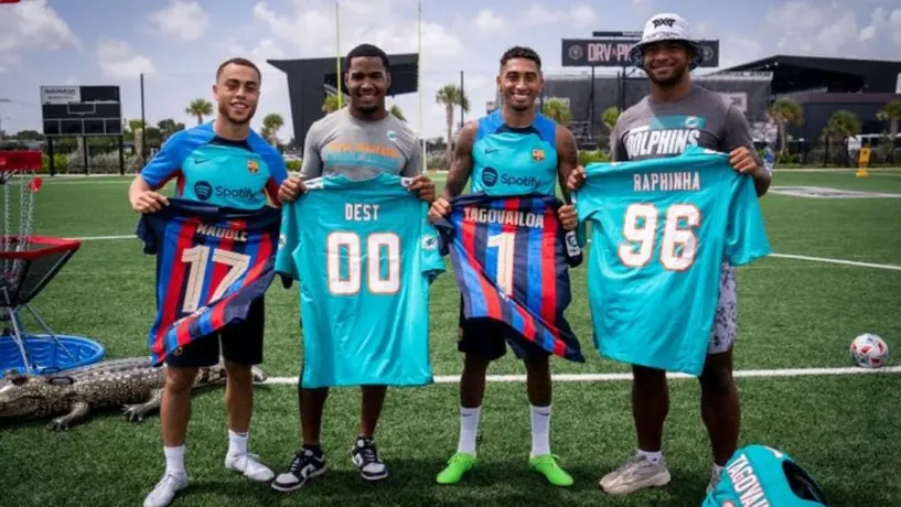 Barcelona: Futbolistas convivieron con jugadores de Miami Dolphins de la NFL