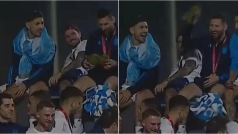 Messi recibió peluche de Tortuga Ninja en burla a Mbappé en los festejos de Argentina