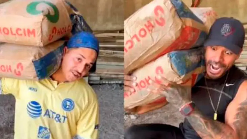 Albañil seguidor del América 'derrotó' a hombre fitness en competencia de fuerza en TikTok