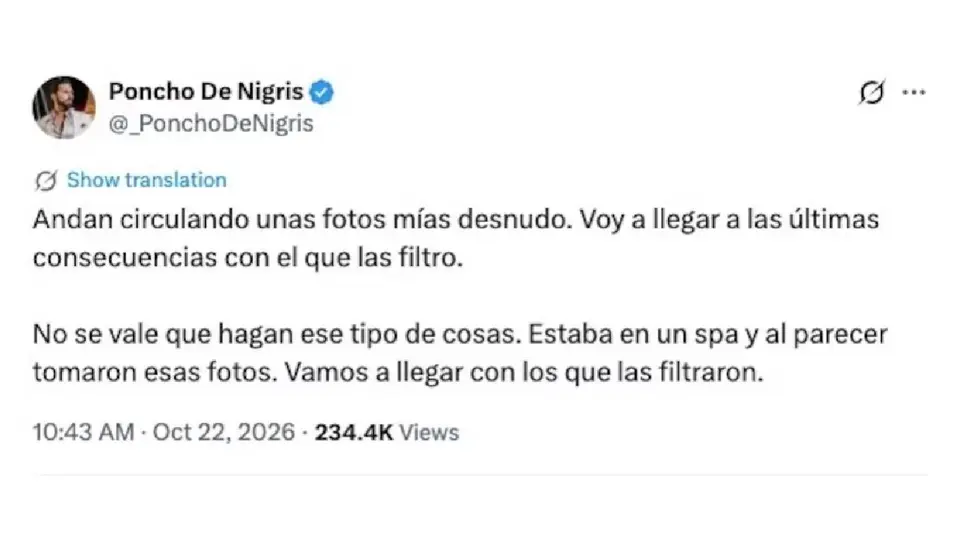 El conductor utilizó su cuenta de X para expresar su molestia por la supuesta filtración de imágenes íntimas./ Captura de pantalla
