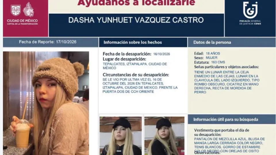 La joven de 18 años fue reportada como desaparecida luego de que se le viera por última vez frente al CCH Oriente, en Iztapalapa. / X