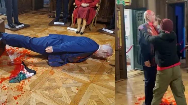 Activista destruye a martillazos la estatua del primer ministro de Israel, Benjamín Netanyahu en la CDMX