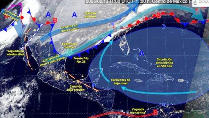 Frente Frío 26 provocará lluvias intensas y bajas temperaturas este 13 de febrero