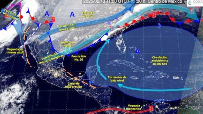 Frente Frío 26 provocará lluvias intensas y bajas temperaturas este 13 de febrero