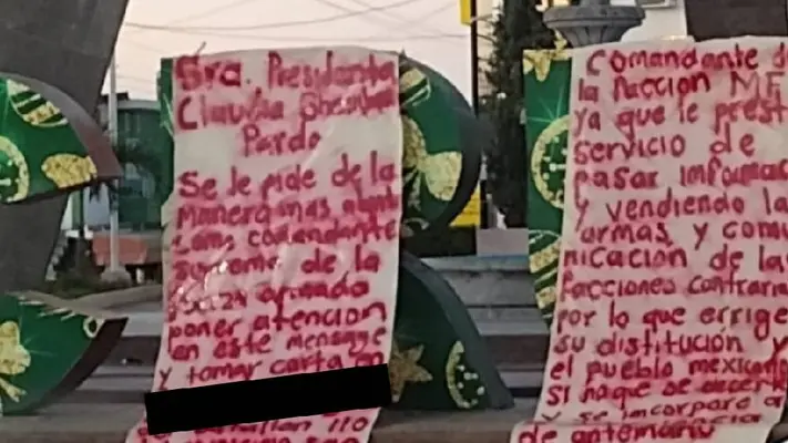 Los "Chapitos" dejan narcomanta en Sinaloa dirigida a Sheinbaum, acusando de presunta corrupción a militares