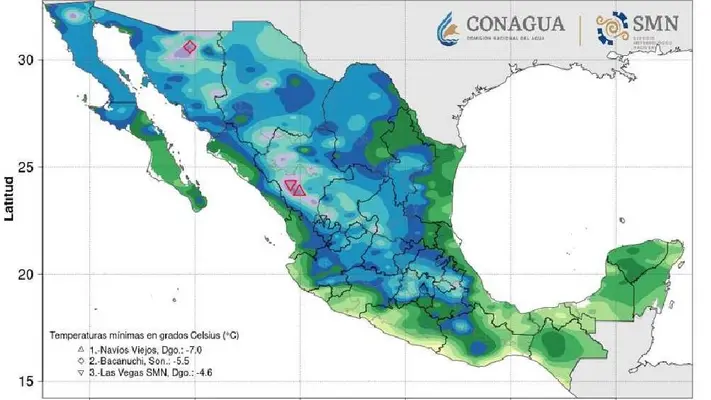 Frente frío 25: Estados con bajas temperaturas, lluvias y caída de nieve en los próximos días