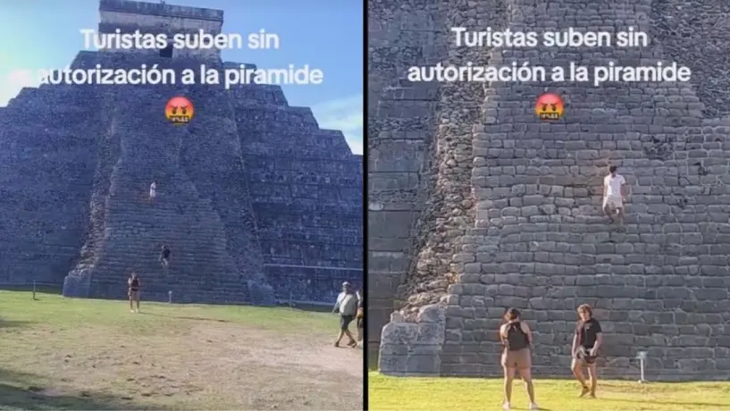 Turistas burlan seguridad y suben a una pirámide en Chichén Itzá