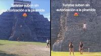 Turistas burlan seguridad y suben a una pirámide en Chichén Itzá