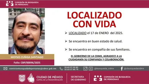 El periodista Moysés Zúñiga Santiago fue localizado con vida en la CDMX