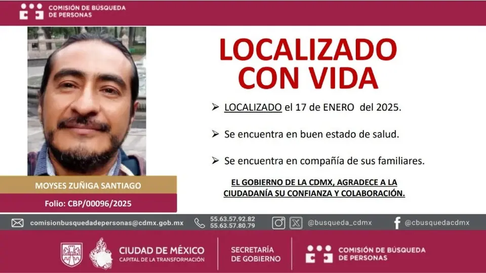 El periodista Moysés Zúñiga Santiago fue localizado con vida en la CDMX