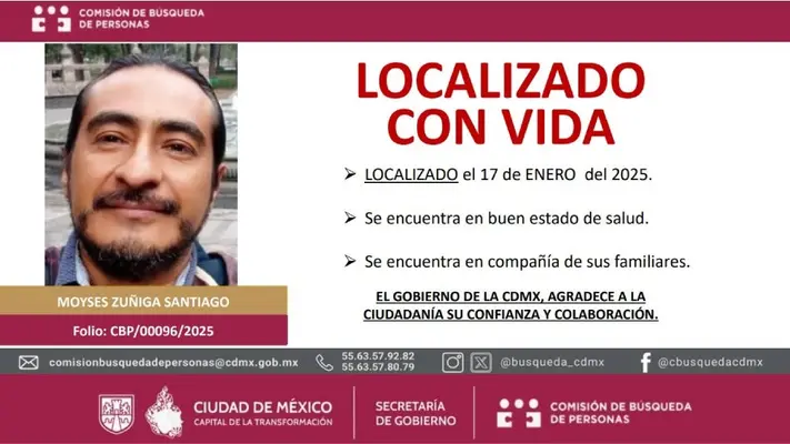 El periodista Moysés Zúñiga Santiago fue localizado con vida en la CDMX