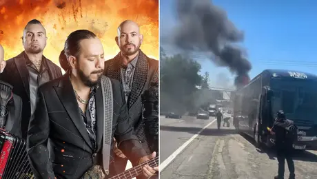 “Agradecidos con el de arriba”: autobús de Los Inquietos del Norte queda envuelto en llamas /  VIDEO