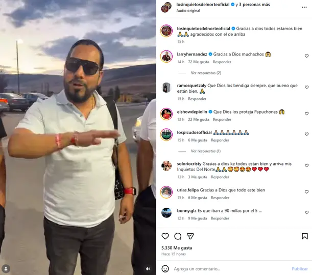 Los integrantes de Los Inquietos del Norte señalaron que todos se encuentran bien y fuera de peligro. /  @losinquietosdelnorteoficial