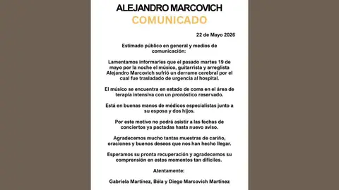 Comunicado de la familia sobre la salud de Alejandro Marcovich. / Cortesía