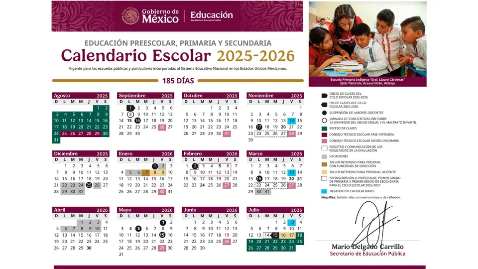 El calendario de la SEP contempla una jornada sin actividades para alumnos de preescolar, primaria y secundaria. / SEP.