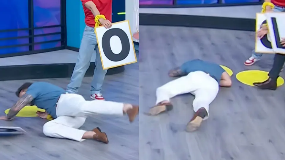 Momento exacto en el que Nicola Porcella perdió el equilibrio durante la competencia "Arma la palabra" / Especial