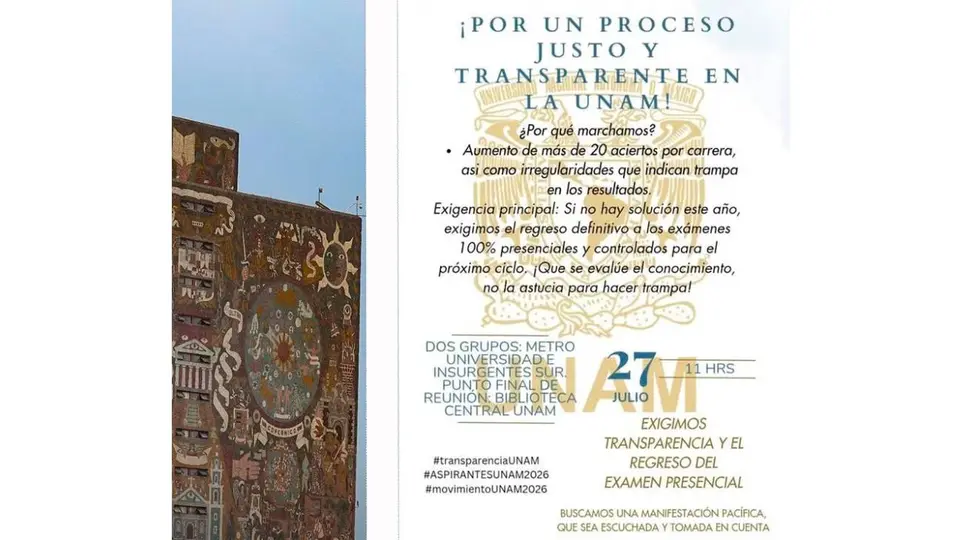 La marcha está programada para el 27 de julio y reunirá a aspirantes que cuestionan el primer examen de admisión a licenciatura aplicado completamente en línea por la UNAM./ RS