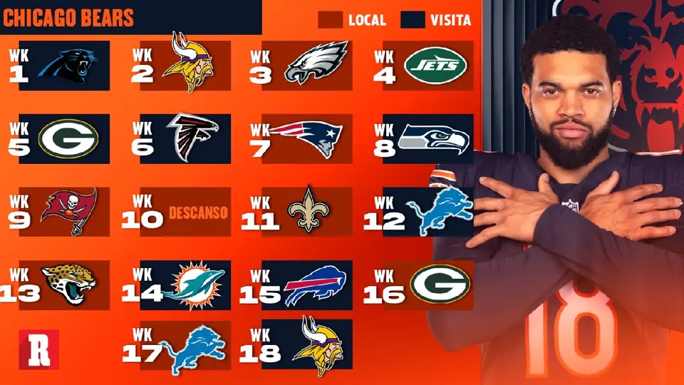 Calendario Chicago Bears Temporada Regular 2026 | RÉCORD