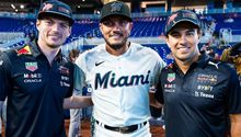 Video: Checo Pérez y Verstappen realizaron el primer lanzamiento del partido de los Marlins