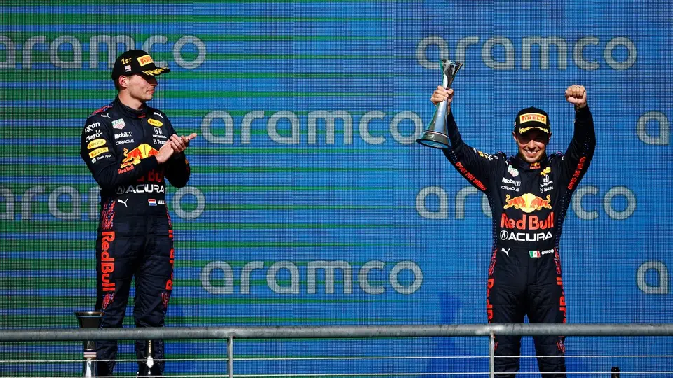 Verstappen y Checo Pérez en el podio en el Gran Premio de Estados Unidos 2021 | RED BULL