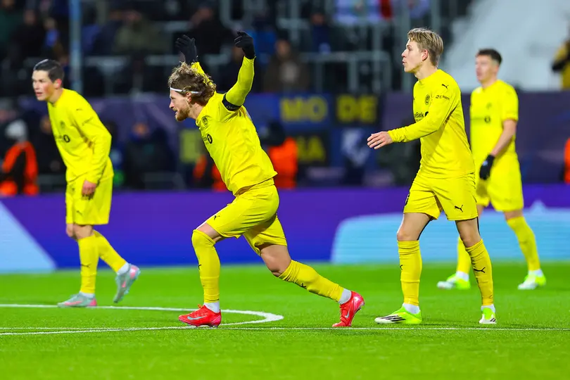 Kasper Hogh celebra en el partido de ida entre Bodo/Glimt e Inter en la Champions League | AP